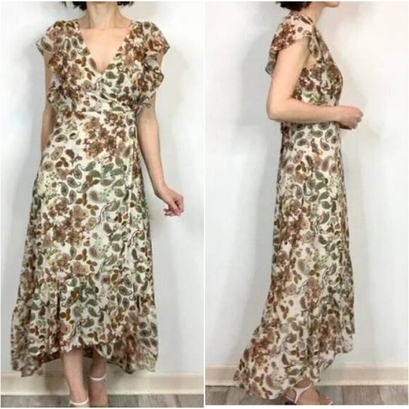 NWT Drew Floral Paisley asymmetric Wrap Dress XS Ruffled Cottagecore Fairy - Picture 1 of 10